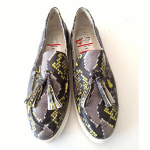 Frank Sarto snakeskin tassel loafers style alosa 10 womens blk grey white Preppy